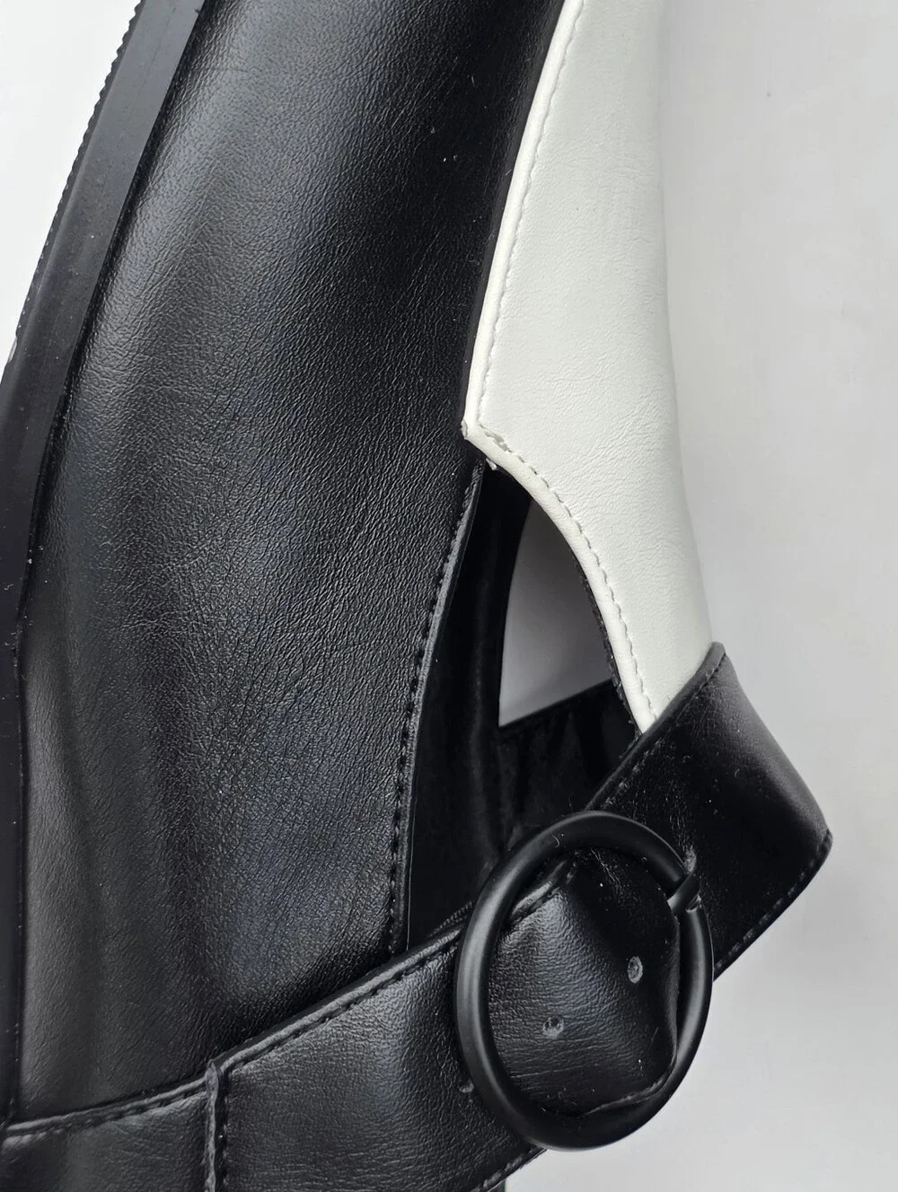 Feetquake Women's 12M Black White Mary Jane Pumps Square Toe Block Heel Shoes